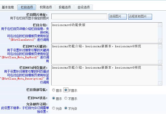 图片栏目选项设置 图片栏目选项设置